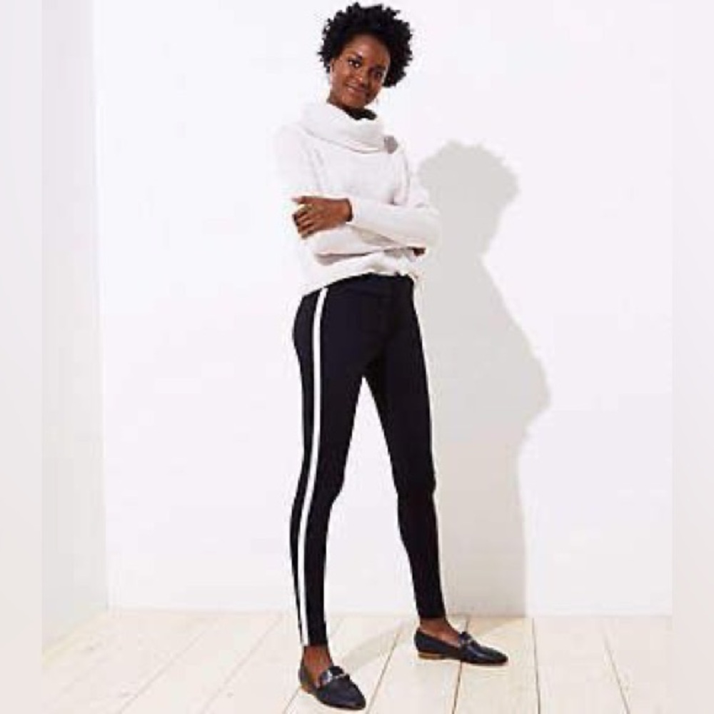 🆕NWT LOFT Leggings in Tuxedo Stripe Ponte Pants – 8P – Black/White